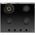 Omega 60cm Natural Gas Cooktop - Black Ceramic Glass, Wok Burner, Brass Burners, Cast Iron Trivets - OCGG604WB