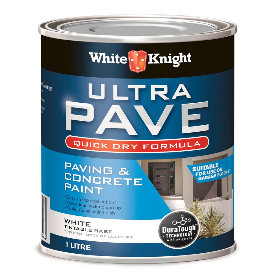 White Knight Ultra Pave 1L White Quick Dry Paving & Concrete Paint - Water Based, Recoat 2hrs