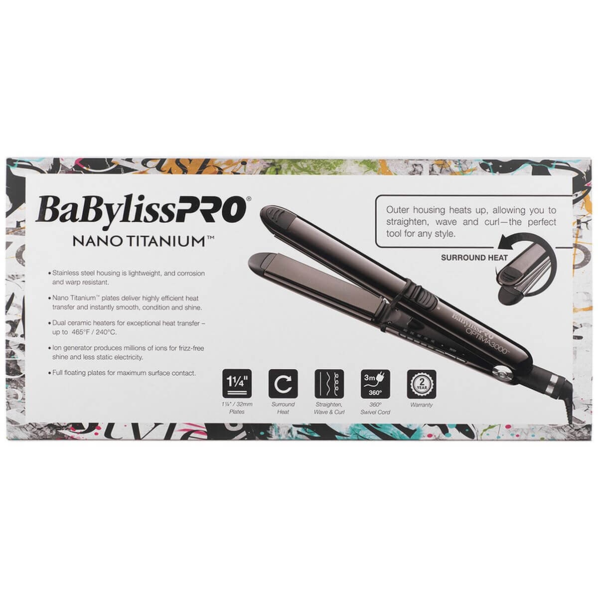 BaBylissPRO Optima 3000 32mm Hair Straightener - Black - Multi-Styling Convex Design - 900640