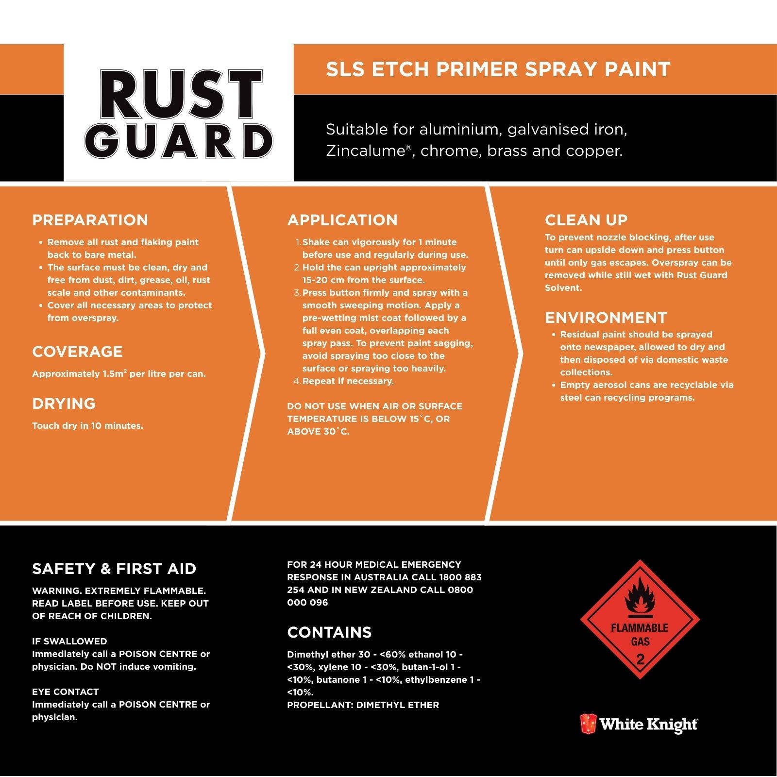 White Knight Rust Guard 300g Grey Quick Dry SLS Etch Primer Spray Paint for Metal
