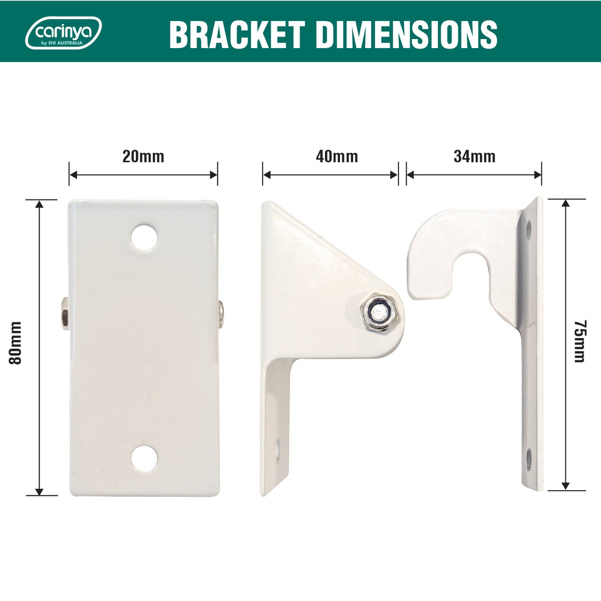 Carinya Universal Clothes Dryer Wall Mount Kit - 2 Wall Brackets - White - 40mm x 35mm x 80mm - SuperSaverAU - view 5