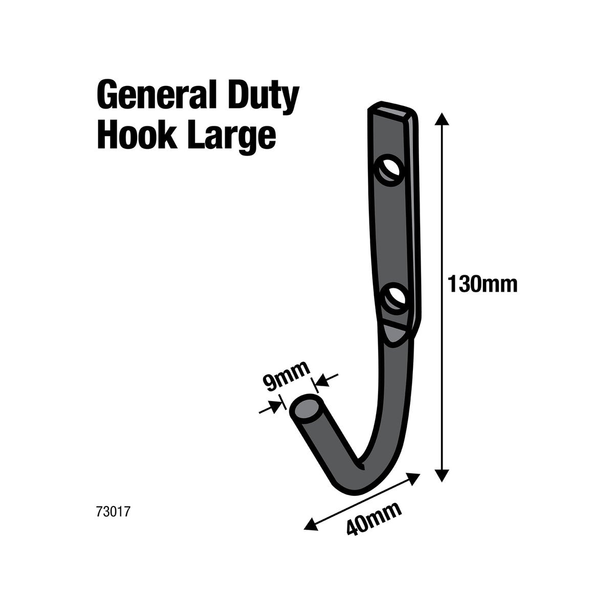 Everhang Large Black J Bolt Hook - 40mm x 130mm - Durable Steel - Garage Storage - SuperSaverAU - view 2