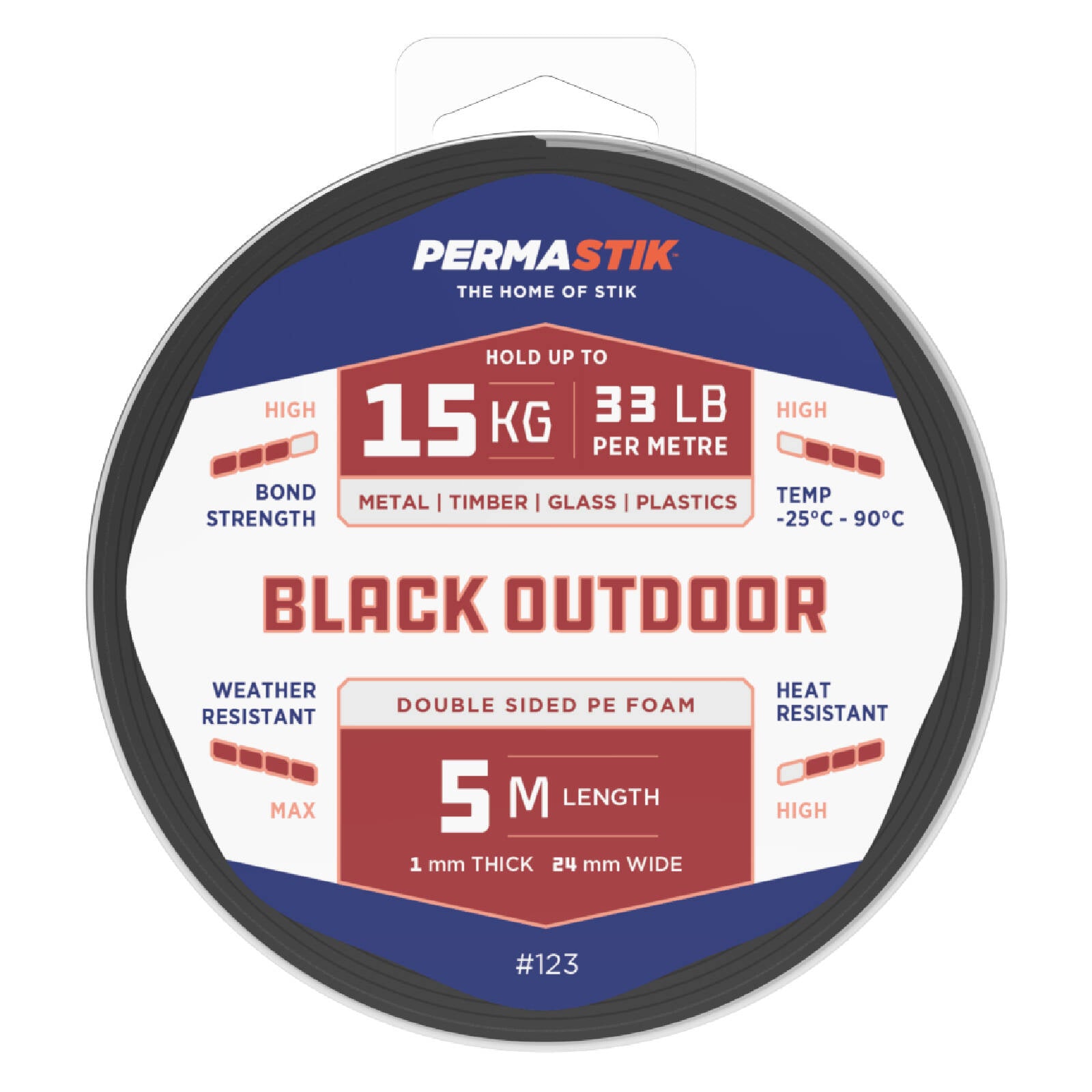 Permastik 5m x 24mm Black Foam Outdoor Mounting Tape