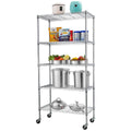 L.T. Williams 5 Tier Chrome Shelving Unit - 5 Wire Shelves - Black Metal Wheels - 6101-LT