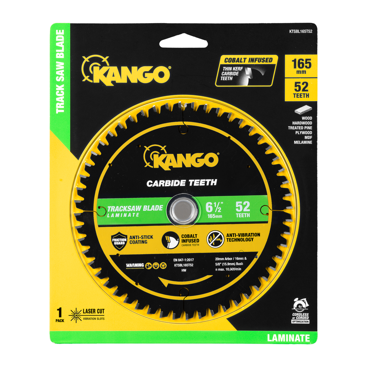 Kango 165mm 52T Laminate Track Saw Blade - Precision Cutting - Durable