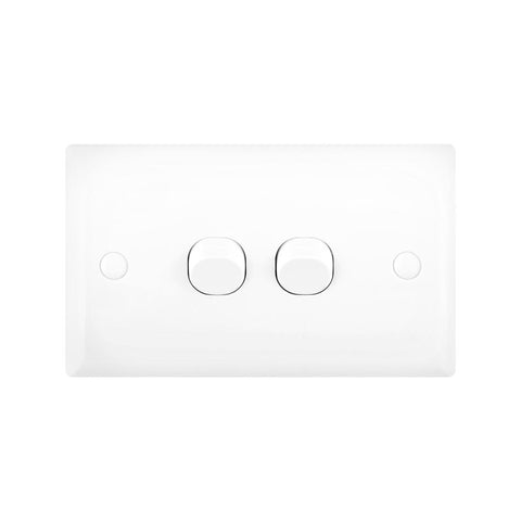 DETA White Solid Plate Double Switch - 2 Gang - Polycarbonate - Durable - SuperSaverAU - view 1