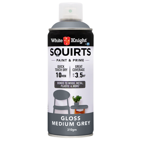 White Knight Squirts Medium Grey Gloss Spray Paint 310g Durable Finish - SuperSaverAU - view 1