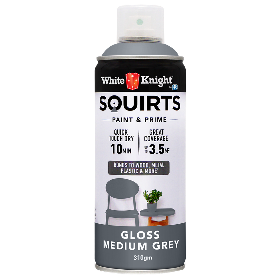 White Knight Squirts Medium Grey Gloss Spray Paint 310g Durable Finish - SuperSaverAU - view 1