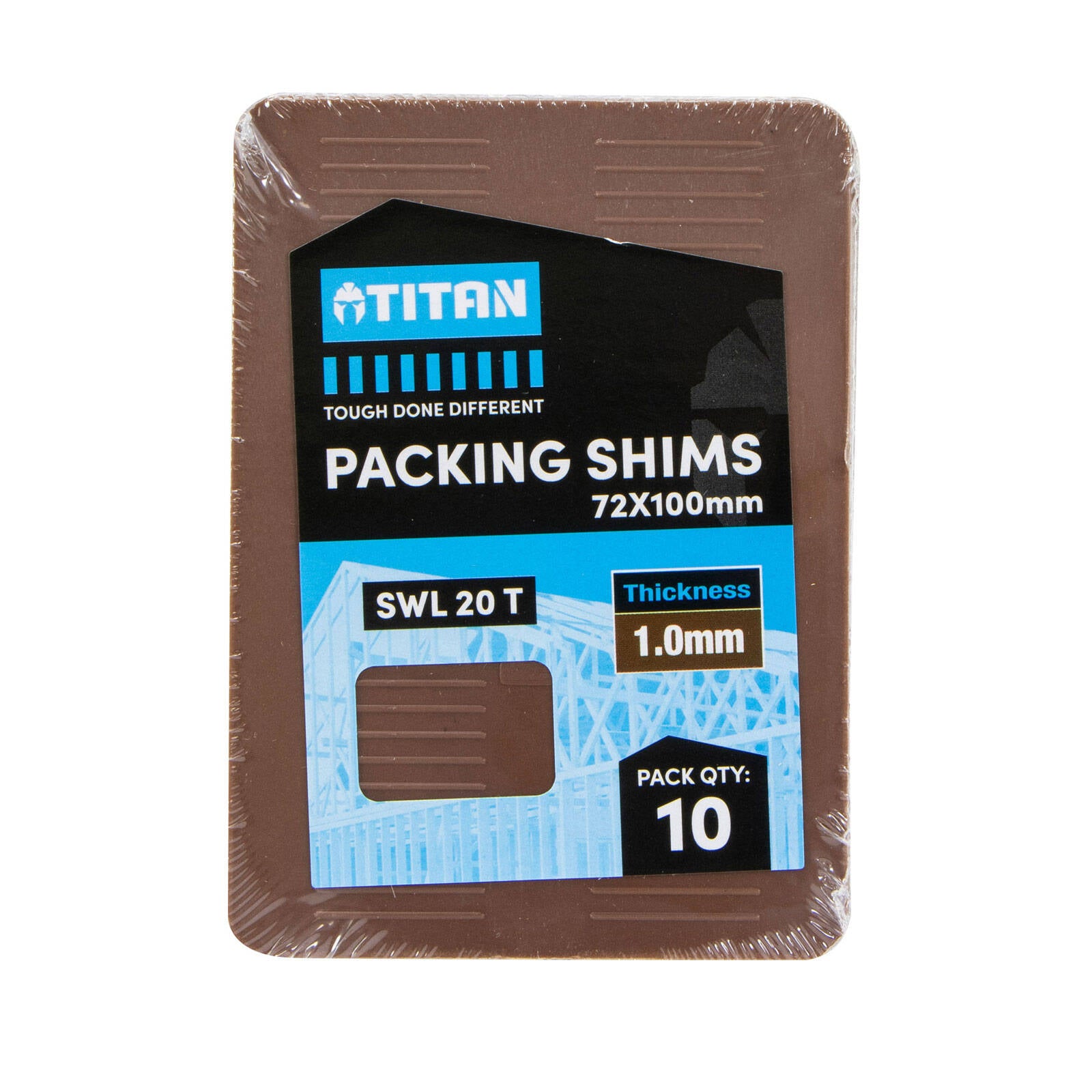 Titan Shim Packing 1 x 72 x 100mm, Brown, No-Slip Ribbed Plastic, 10 Piece