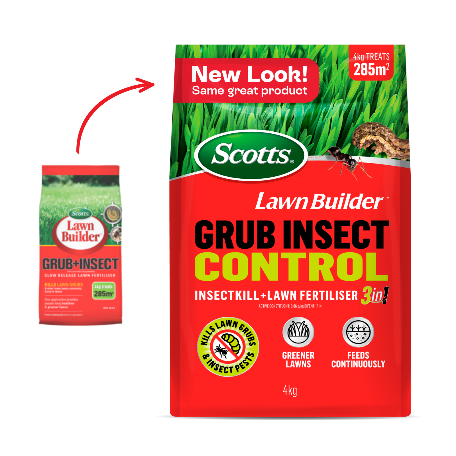 Scotts Lawn Builder 4kg Grub + Insect Control 3-in-1 Granular Lawn Fertiliser