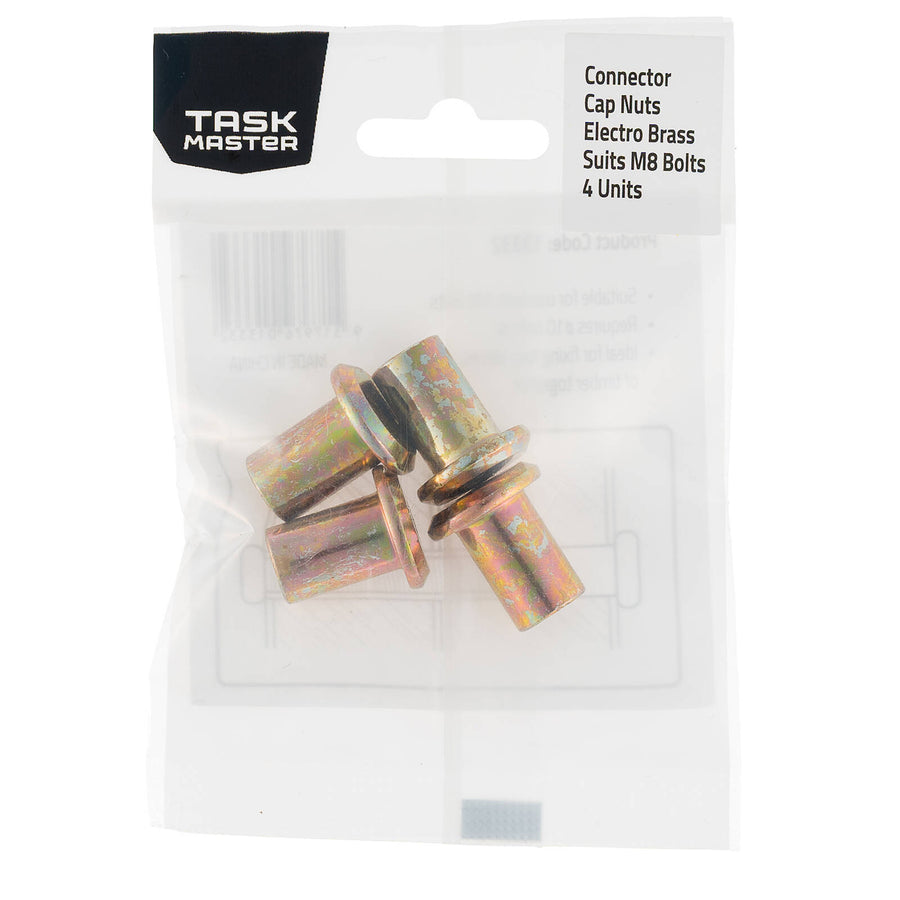 Taskmaster M8 Electro Brass Cap Acorn Dome Nuts 17mm Hex - 4 Pack