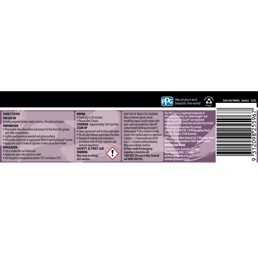 White Knight 100ml Purple Strokes & Splashes Water-Based Gloss Paint