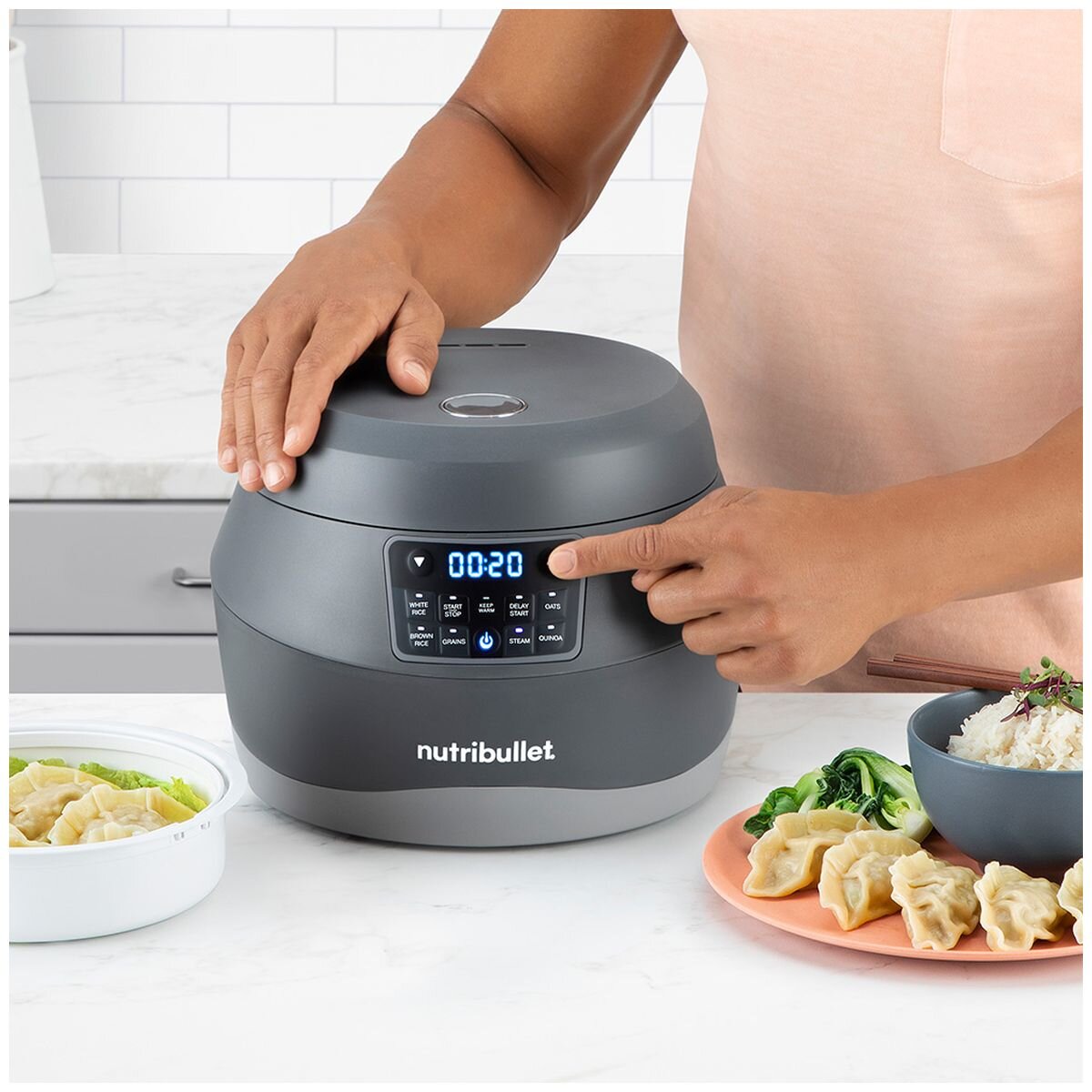 NutriBullet EveryGrain Cooker - 10 cup bowl, 5 grain cooking modes, delay start, dark grey - NBG07100