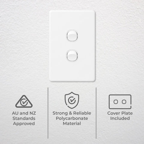 Deta X6 Gloss White Double Vertical Switch - 2 Gang - Polycarbonate - Durable - SuperSaverAU - view 2