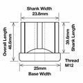 Richmond 25mm x M12 Square Threaded Tube Insert 2 Pack Zinc Plated Durable - SuperSaverAU - view 2
