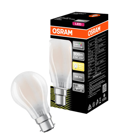 Osram 7W 806lm Warm White B22 Frosted Filament LED Globe 3000K