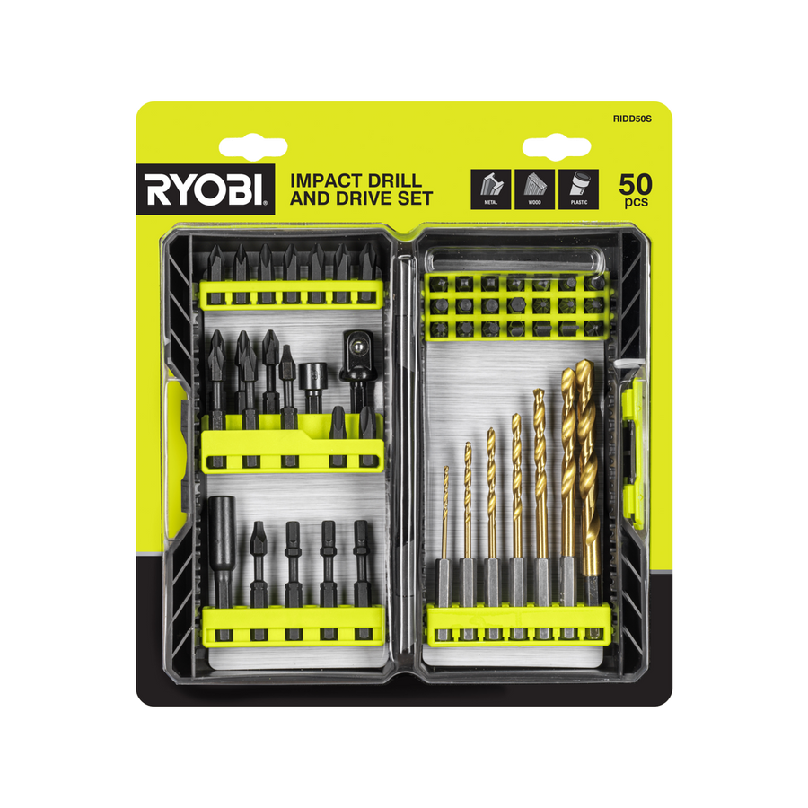 Ryobi 50 Piece Impact Drill and Drive Set - 225.4mm x 53mm x 254mm - Impact Absorption - SuperSaverAU - view 1