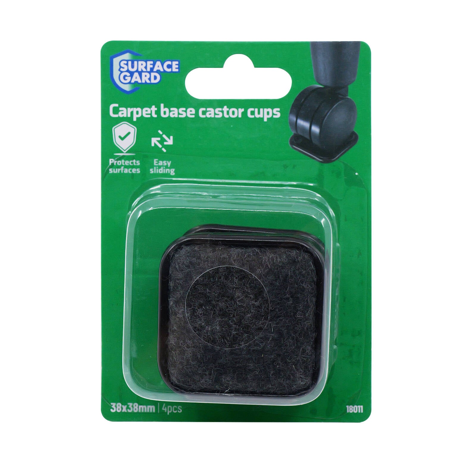 Surface Gard 38 x 38mm Square Carpet Castor Cup - 4 Pack