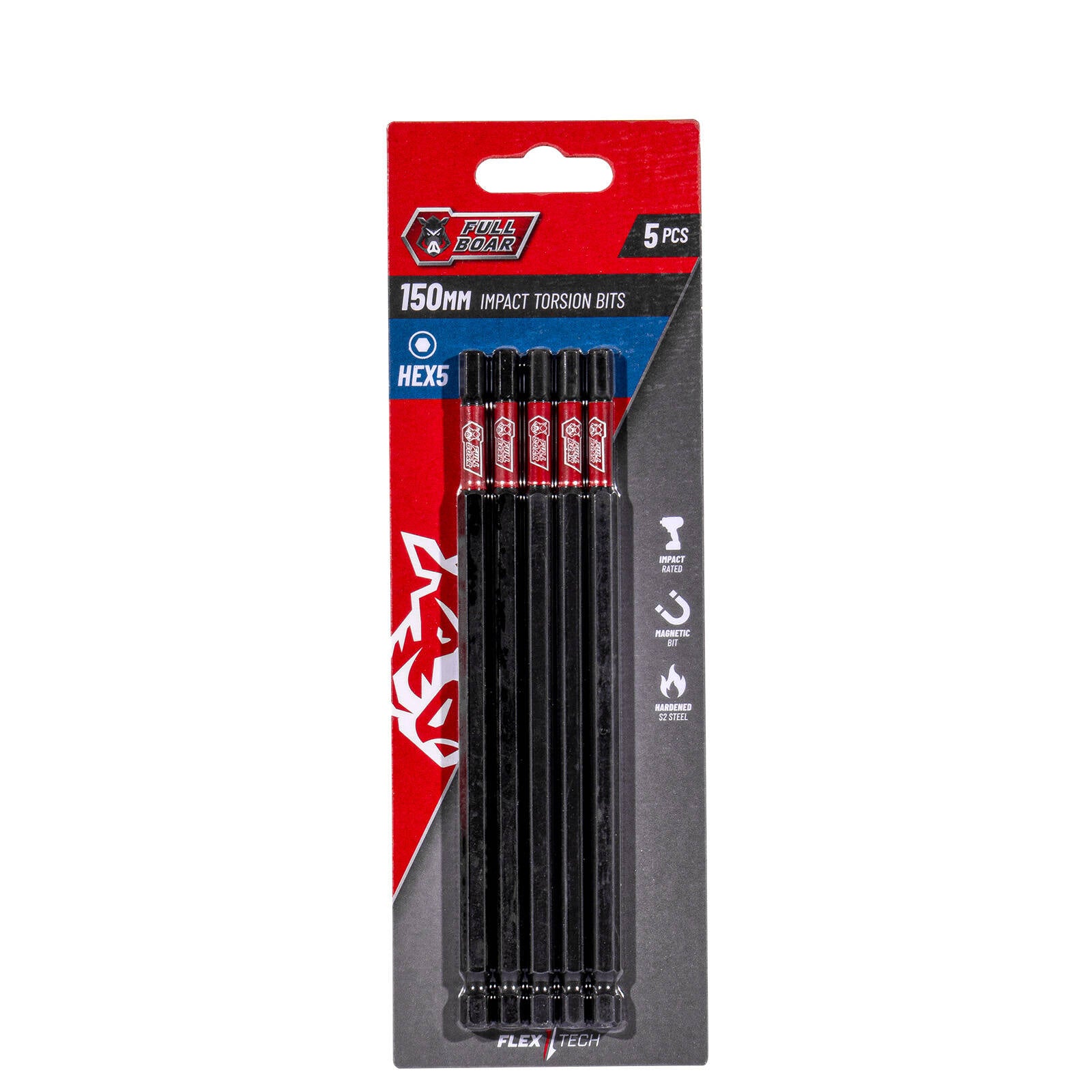 Full Boar HEX5 x 150mm S2 Steel Impact Torsion Bit Set 5 Pack FHX5-1505