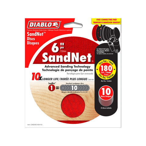 Diablo 150mm 180 Grit SandNET Orbital Discs with Connection Pad 10 Pack Red
