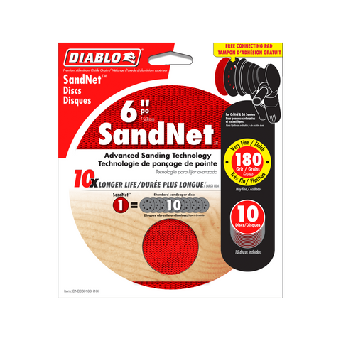 Diablo 150mm Orbital Sandnet Discs 10 Pack - 180 Grit - Red - Clog-Reducing - SuperSaverAU - view 1