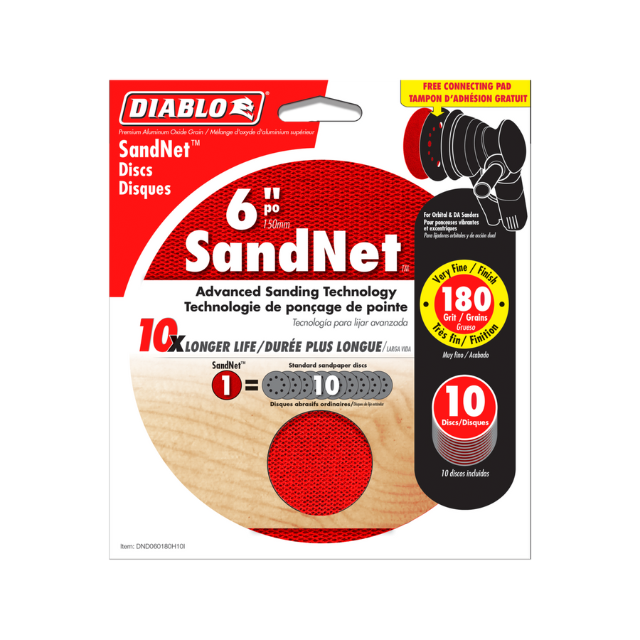 Diablo 150mm Orbital Sandnet Discs 10 Pack - 180 Grit - Red - Clog-Reducing - SuperSaverAU - view 1