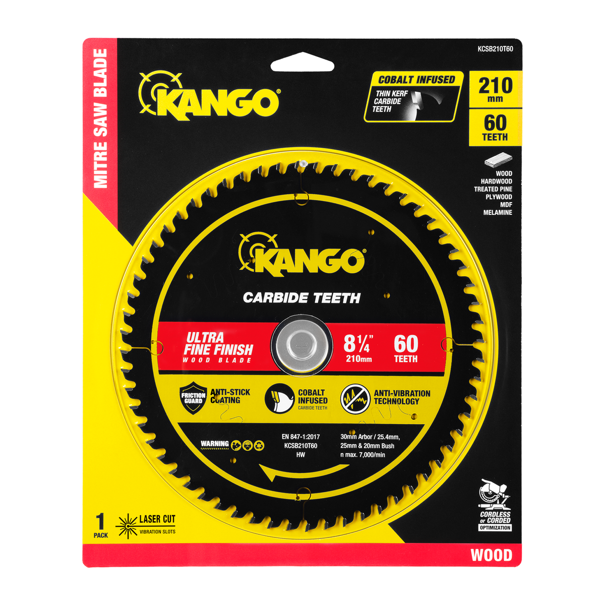 Kango 210mm 60T Wood Mitre Saw Blade - Cobalt Carbide - Clean Cuts - SuperSaverAU - view 2