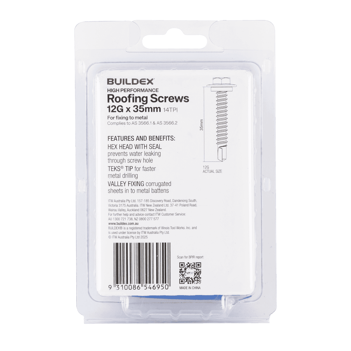 Buildex 12g x 35mm Roofing Teks Screws - 50 Pack - Zinc-alloy - Corros ...