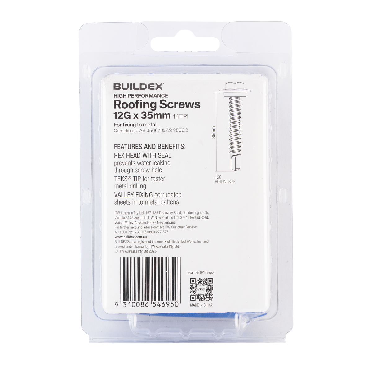 Buildex 12g x 35mm Roofing Teks Screws - 50 Pack - Zinc-alloy - Corrosion Resistant - SuperSaverAU - view 2