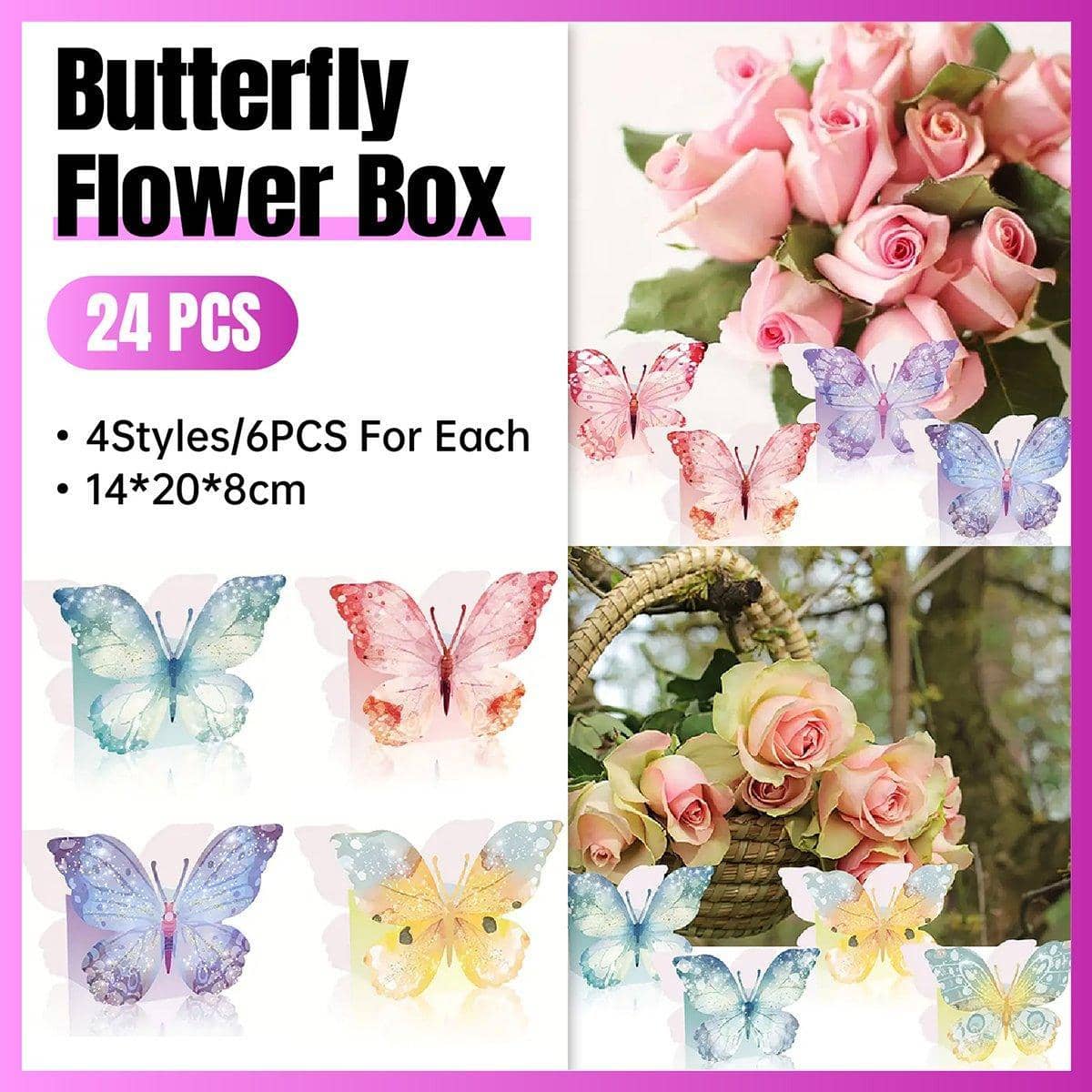 3D Butterfly Snack Boxes, 20 x 14 x 8 cm, Pack of 24