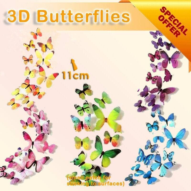 3D Butterfly Wall Stickers Removable Decals - Style 7501, Pack of 12 - view 2