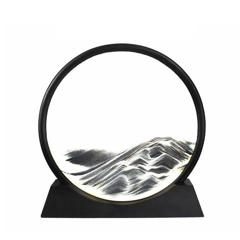 3D Deep Sea Moving Sand Art Picture Round Glass Quicksand Painting - Black