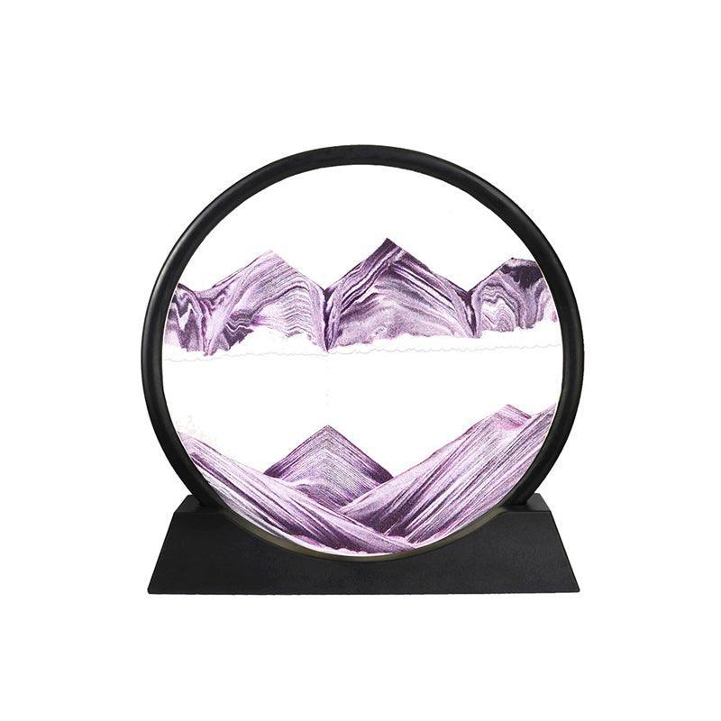3D Deep Sea Moving Sand Art Picture Round Glass Quicksand Painting - Purple