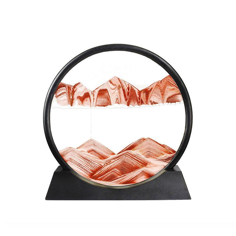3D Deep Sea Moving Sand Art Picture Round Glass Quicksand Painting - Red