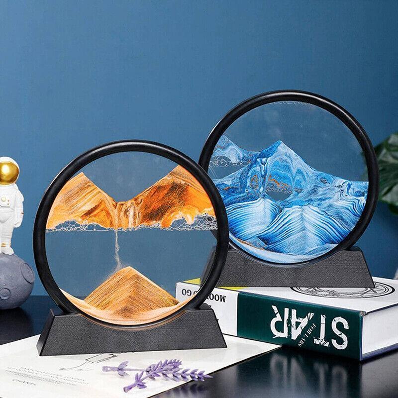 3D Deep Sea Moving Sand Art Picture Round Glass Quicksand Painting - Yellow - view 8
