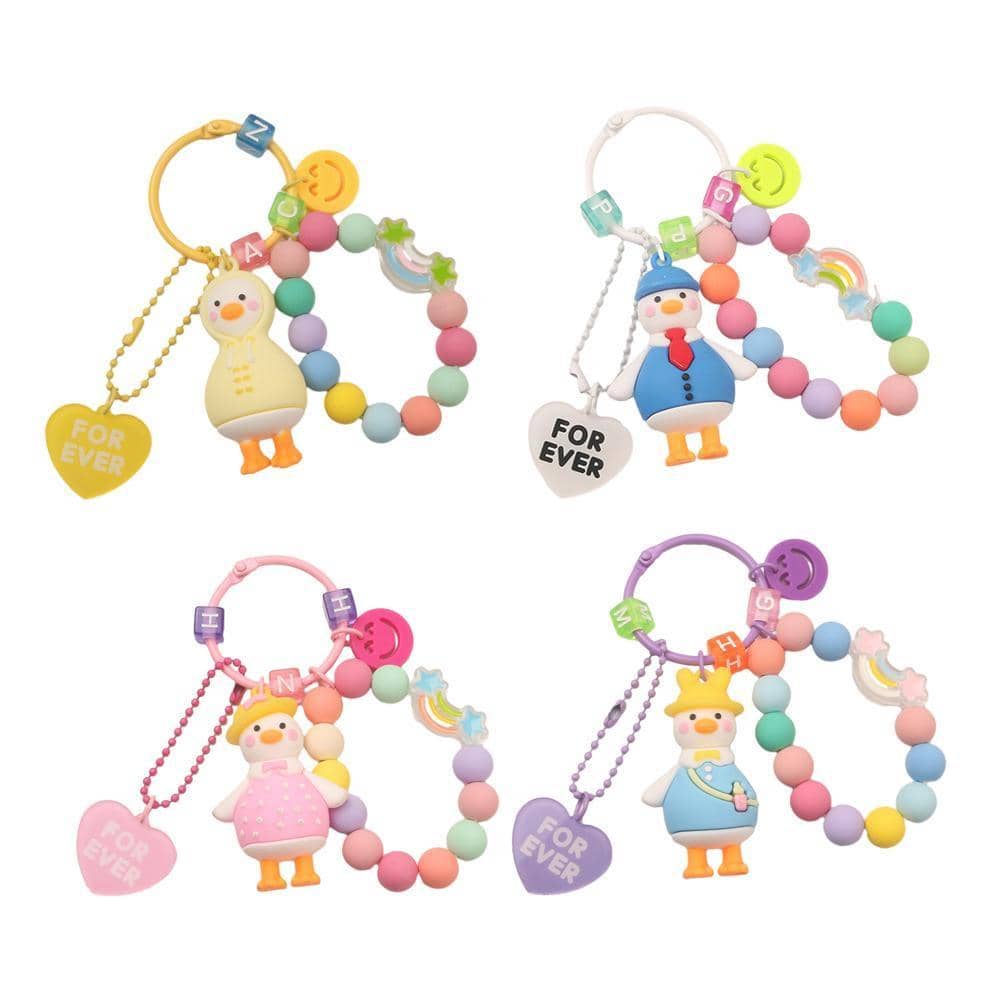3D Duck Keychain with Bead Strand and Heart Charm - Light Blue and Purple - view 3