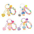 3D Duck Keychain with Bead Strand and Heart Charm - Pink - view 3
