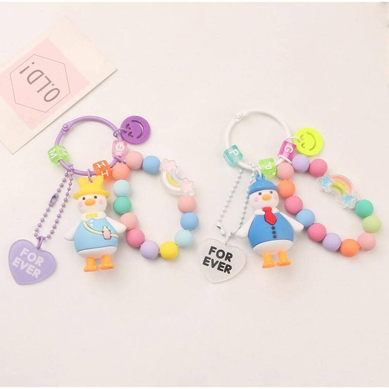 3D Duck Keychain with Bead Strand and Heart Charm - Pink - view 5