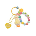 3D Duck Keychain with Bead Strand and Heart Charm - Yellow