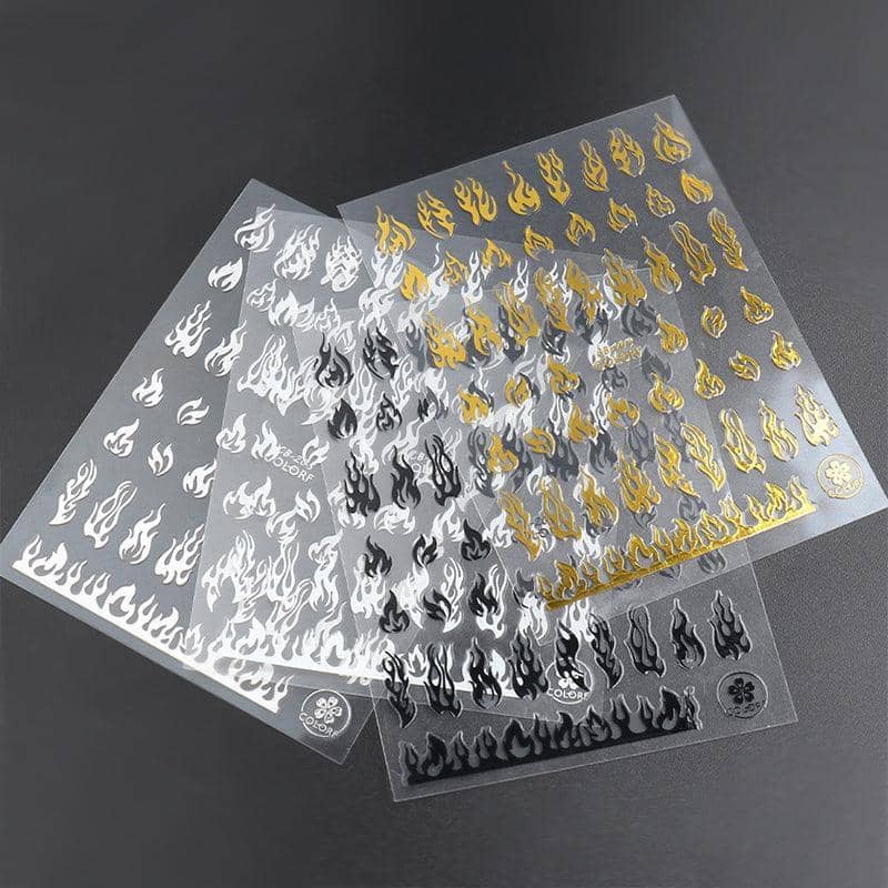 3D Flame Nail Stickers - Black - view 3