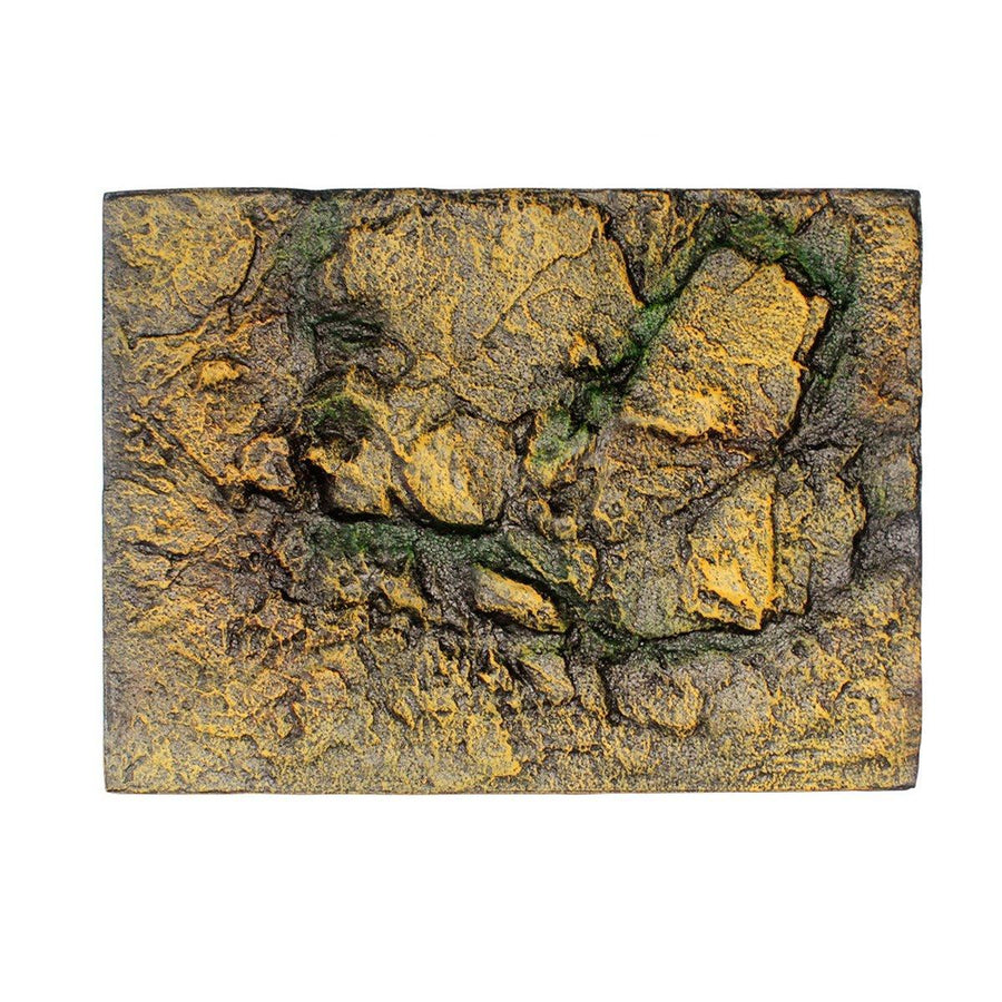 3D Foam Reptile Tank Background Board, 60 x 45 cm - Golden Yellow Rock with Green Moss