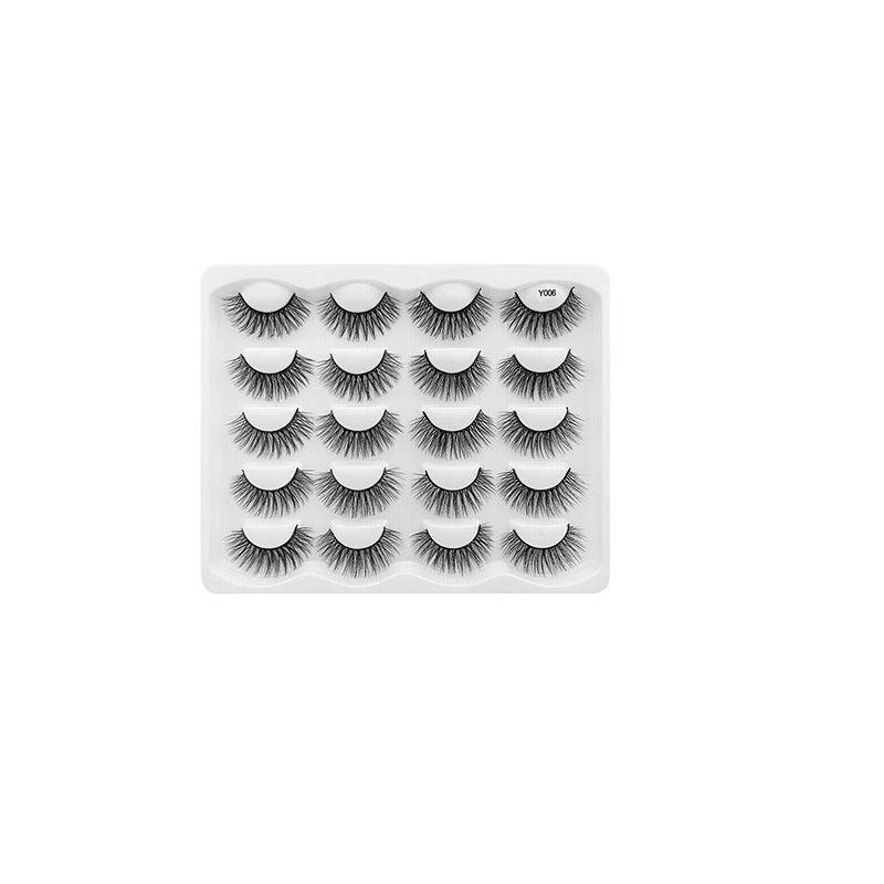 3D Mink False Eyelashes, 10 Pairs - Long Wispy Spikes (Y006)