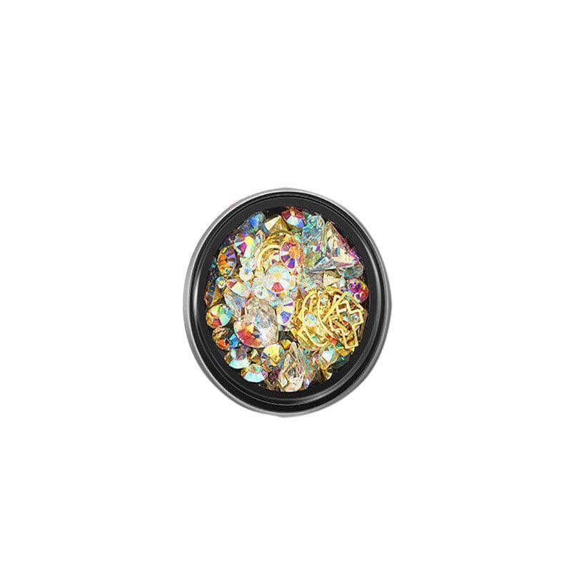 3D Nail Art Rhinestone Decoration Jar - Iridescent Crystals and Clear Gems