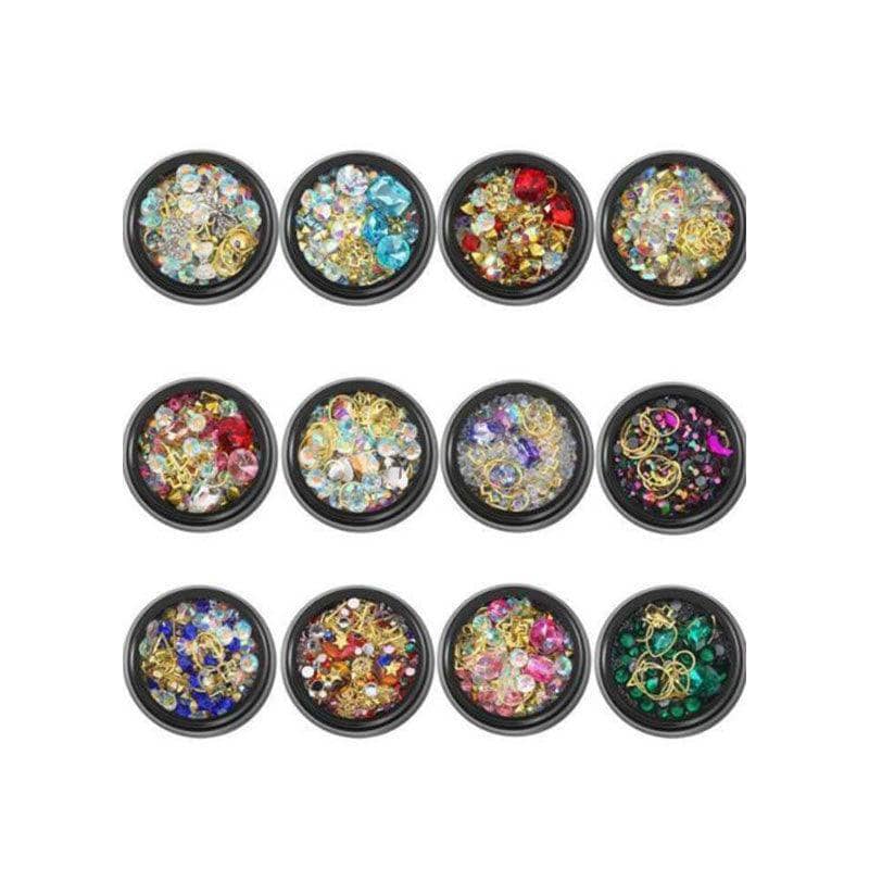 3D Nail Art Rhinestone Decoration Jar - Magenta and Green Crystals - view 3