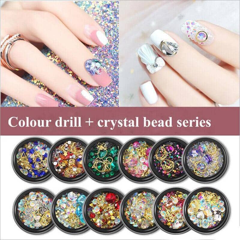 3D Nail Art Rhinestone Decoration Jar - Magenta and Green Crystals - view 5