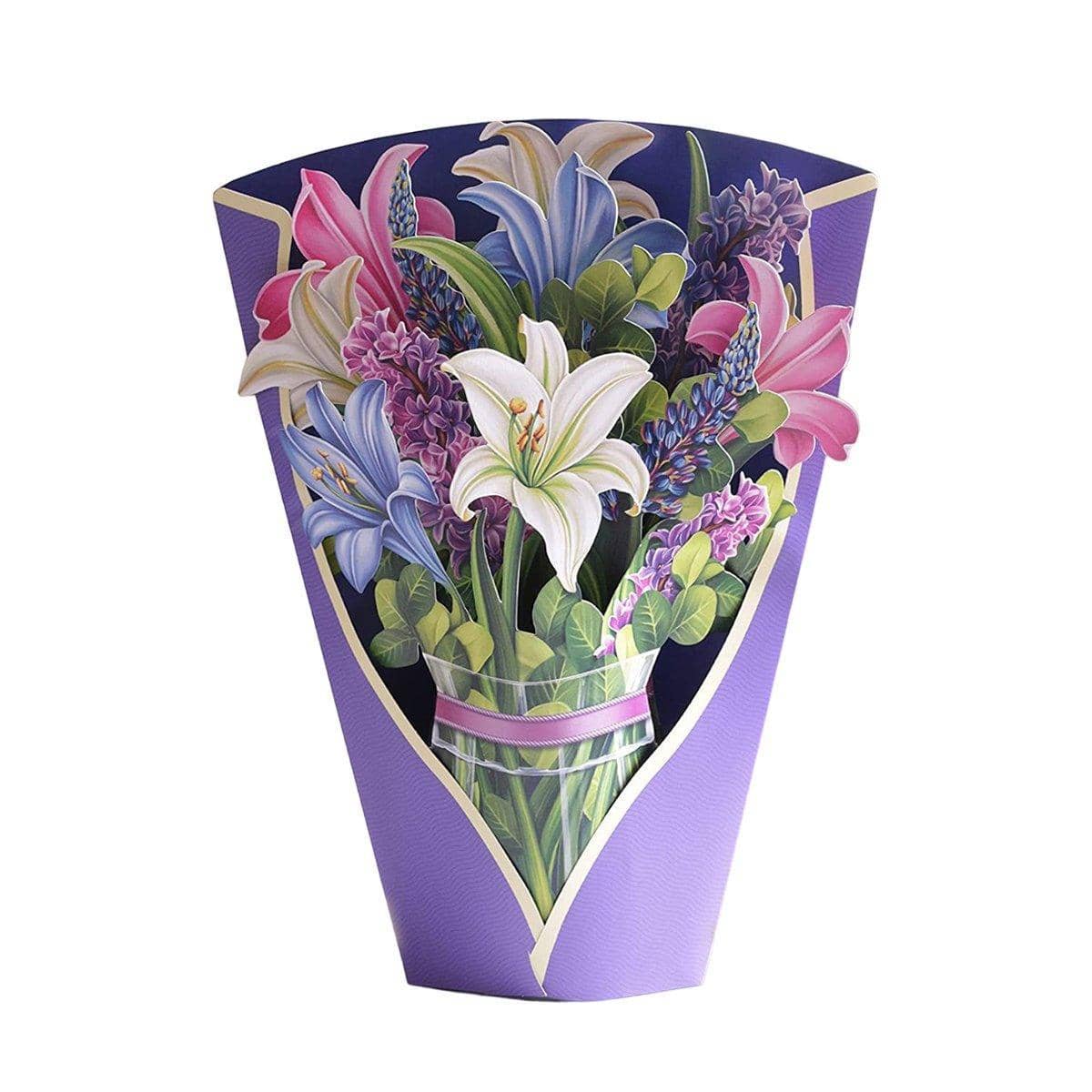 3D Pop-Up Flower Bouquet Greeting Card - Blue Lily
