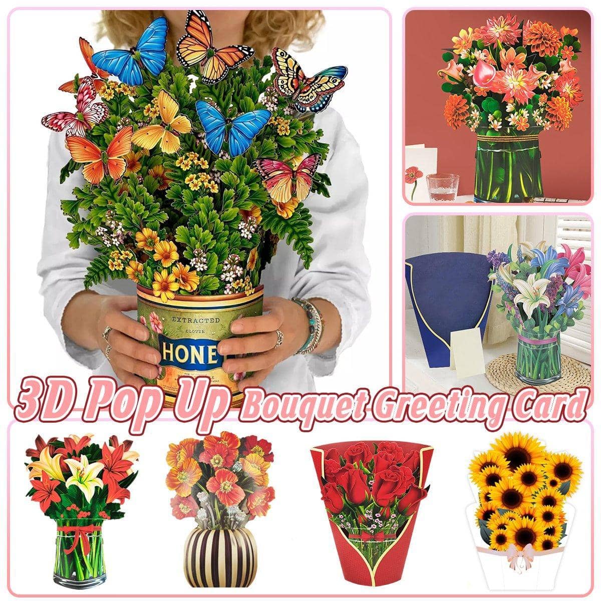 3D Pop-Up Flower Bouquet Greeting Card - Blue Lily - view 2