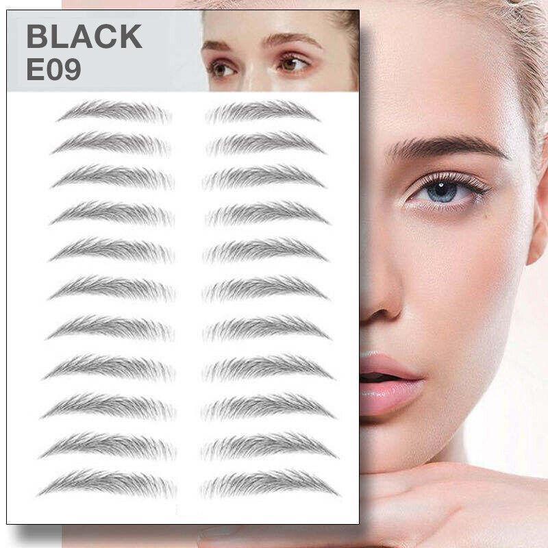 3D Waterproof Eyebrow Tattoo Stickers, Hair-Like Natural Brows - Black (E09)