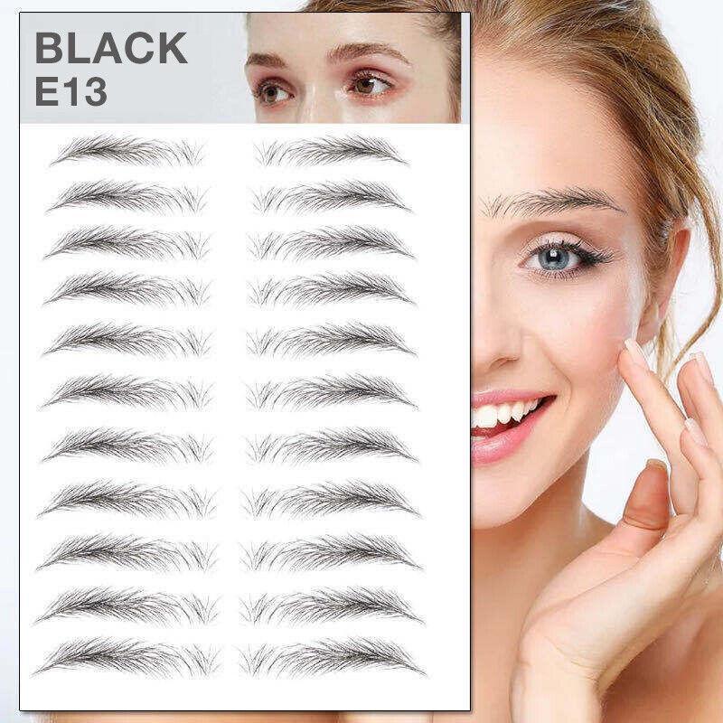 3D Waterproof Eyebrow Tattoo Stickers, Hair-Like Natural Brows - Black (E13)
