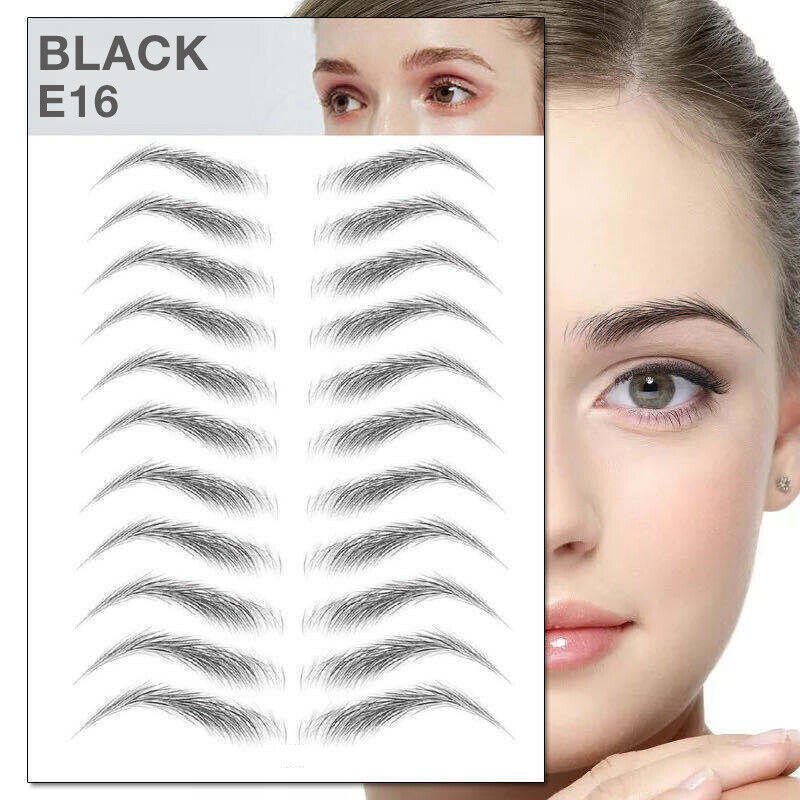 3D Waterproof Eyebrow Tattoo Stickers, Hair-Like Natural Brows - Black (E16)